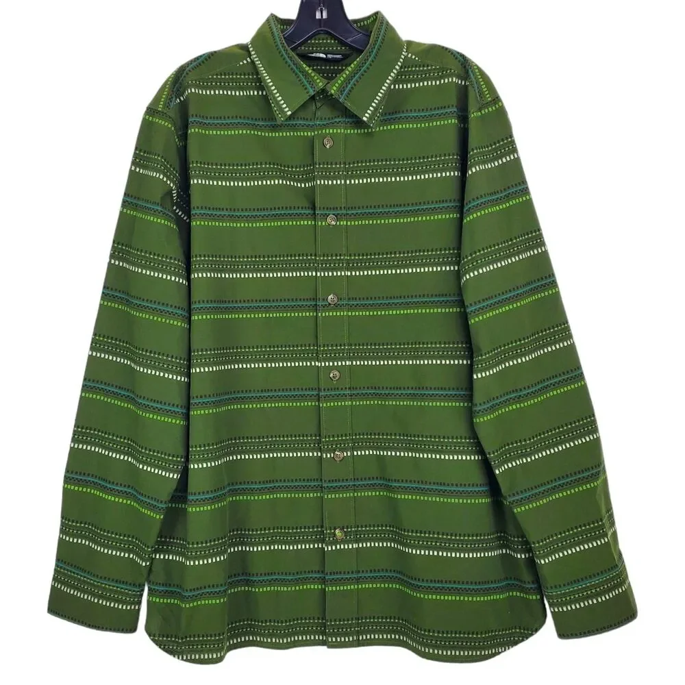THE NORTH FACE Shirt Mens Large Green Geometric Button Down Long Sleeve Outdoor